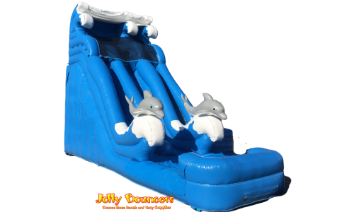 18 FT Dolphin Dual Lane Water Slide (WET OR DRY) $75 EXTRA FOR WET #TB260 18 FT Dolphin Dual Lane Water Slide (WET OR DRY) $75 EXTRA FOR WET #TB260